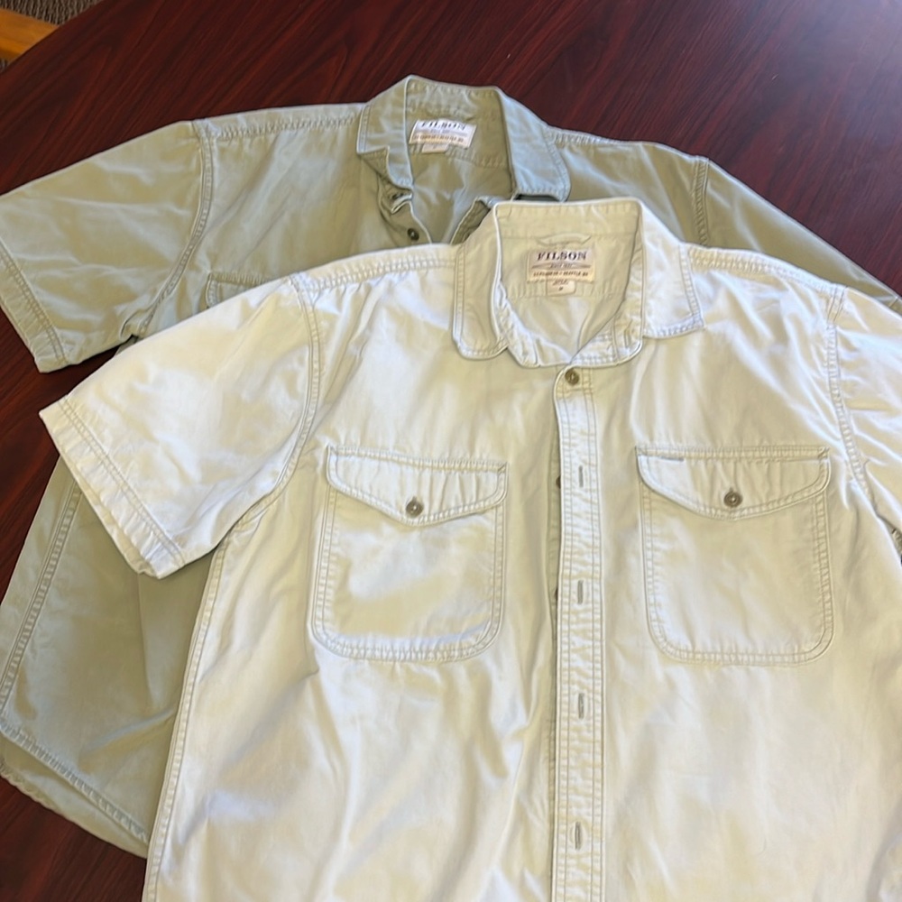 2 Filson button down short sleeved shirts. Excellent condition